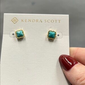 New Kendra Scott Gold and Teal Square Earrings